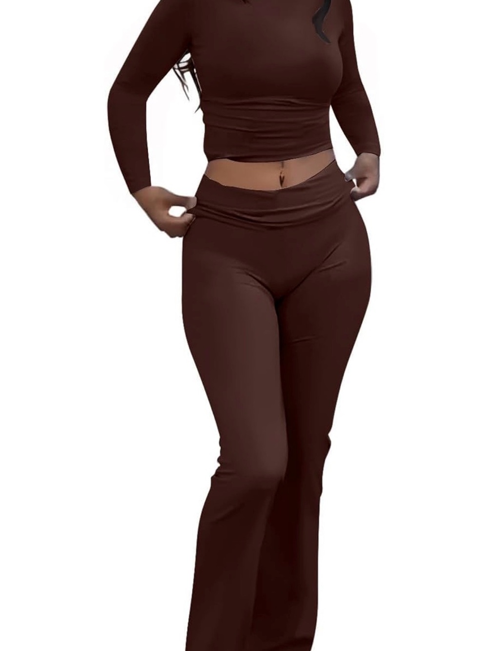 Women's High-Waist Flare Pants — Brown